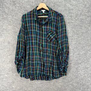 Cato Shirt Women Black Plaid Button Up Collared Long